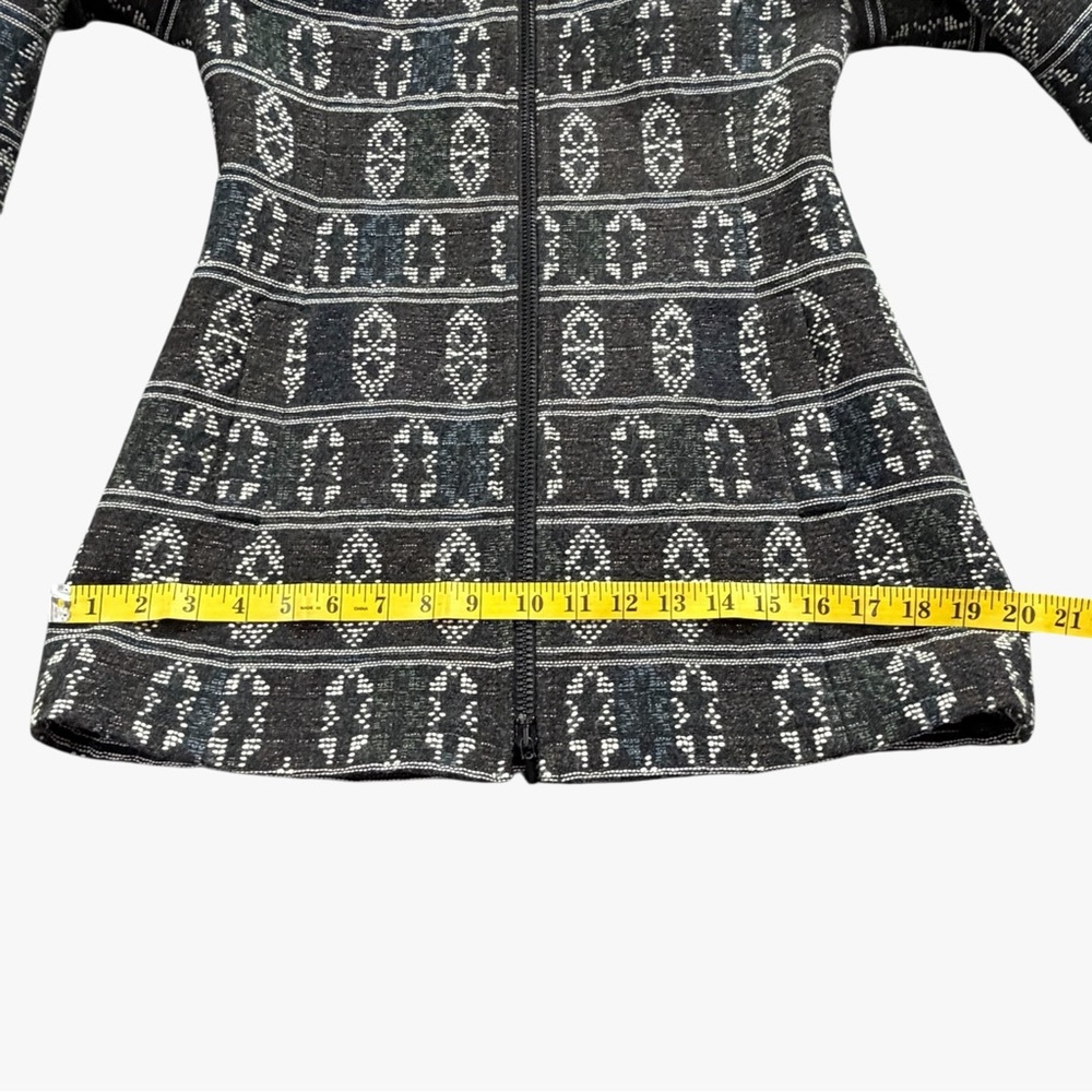 Akris Punto Wool Blend Zip Front Coat Charcoal Ivory‎ Blue Pattern Sz 6 - Picture 9 of 15
